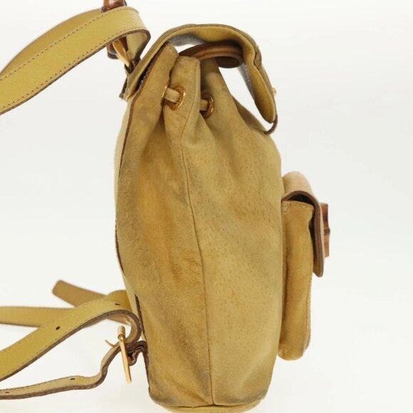 GUCCI Bamboo Backpack Suede Leather Yellow Gold 003 2058 0030 Auth bs19589 main image 6